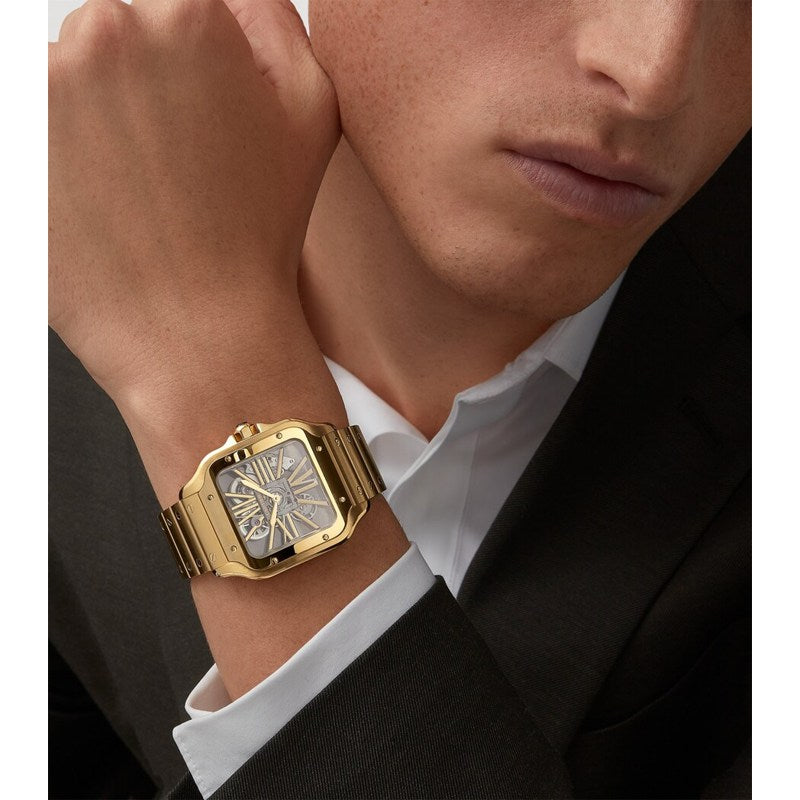 Relógio Santos de Skeleton Grande em Ouro Amarelo 28 mm - Mercado de Luxo - O Maior E-Commerce de Bens, Produtos e Serviços de Luxo do Brasil.