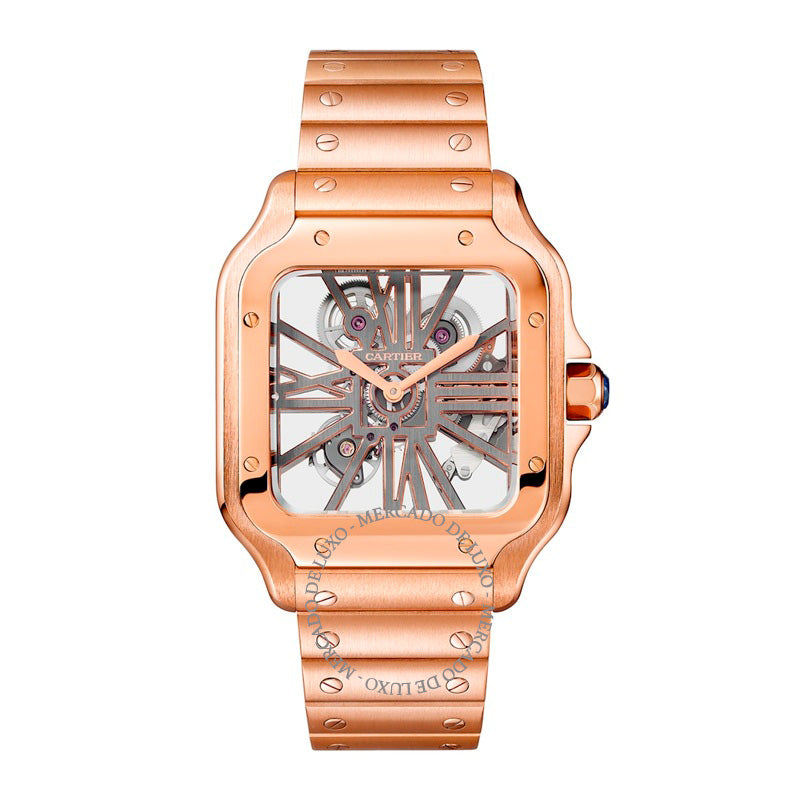Relógio Santos de Skeleton Grande em Ouro Rosé 28 mm - Mercado de Luxo - O Maior E-Commerce de Bens, Produtos e Serviços de Luxo do Brasil.