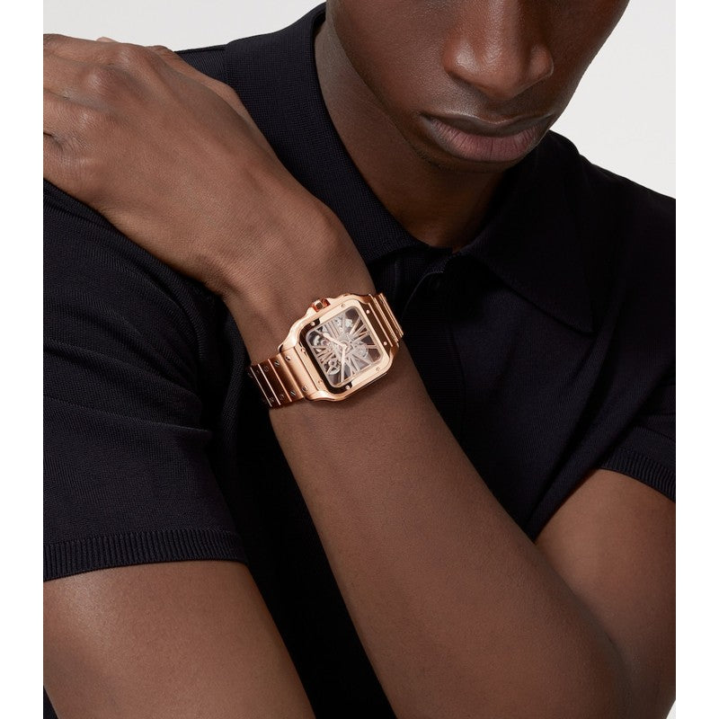 Relógio Santos de Skeleton Grande em Ouro Rosé 28 mm - Mercado de Luxo - O Maior E-Commerce de Bens, Produtos e Serviços de Luxo do Brasil.