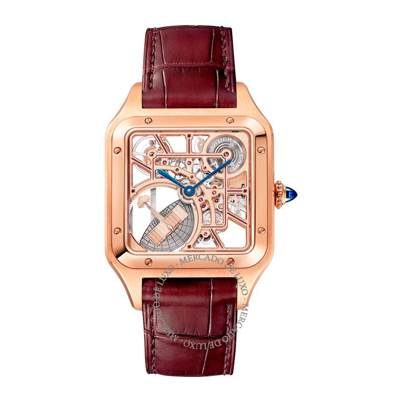 Relógio Santos-Dumont Skeleton em Ouro Rosé 31 mm - Mercado de Luxo - O Maior E-Commerce de Bens, Produtos e Serviços de Luxo do Brasil.