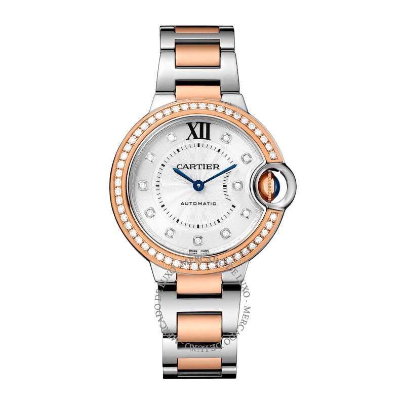 Relógio Ballon Bleu de Cartier em Ouro Rosé Aço Inoxidável e Diamantes 33 mm - Mercado de Luxo - O Maior E-Commerce de Bens, Produtos e Serviços de Luxo do Brasil.