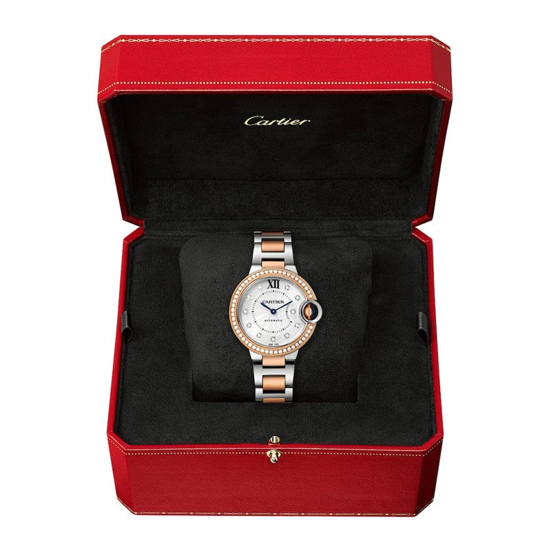 Relógio Ballon Bleu de Cartier em Ouro Rosé Aço Inoxidável e Diamantes 33 mm - Mercado de Luxo - O Maior E-Commerce de Bens, Produtos e Serviços de Luxo do Brasil.