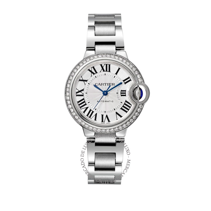 Relógio Ballon Bleu de Cartier em Aço Inoxidável e Diamante 33 mm - Mercado de Luxo - O Maior E-Commerce de Bens, Produtos e Serviços de Luxo do Brasil.