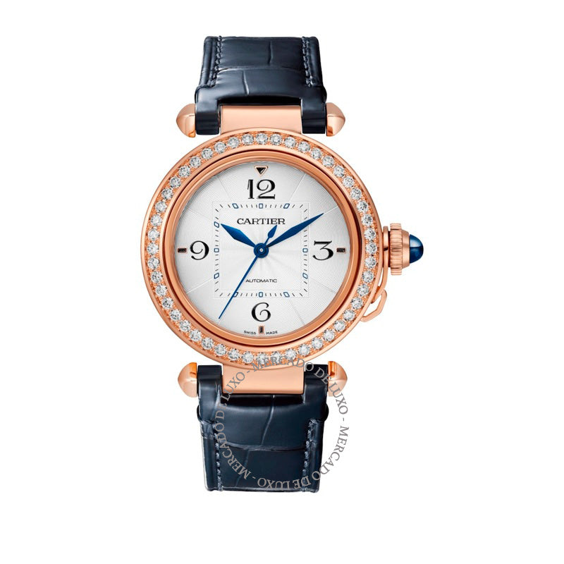 Relógio Pasha de Cartier com Diamantes e Ouro Rosé 35 mm - Mercado de Luxo - O Maior E-Commerce de Bens, Produtos e Serviços de Luxo do Brasil.