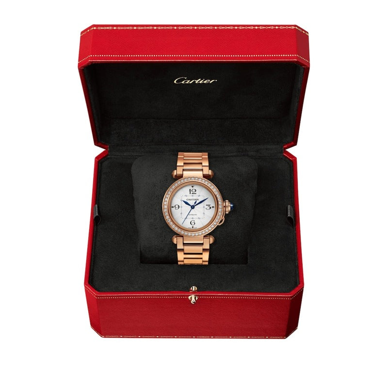 Relógio Pasha de Cartier com Diamantes e Ouro Rosé 35 mm - Mercado de Luxo - O Maior E-Commerce de Bens, Produtos e Serviços de Luxo do Brasil.