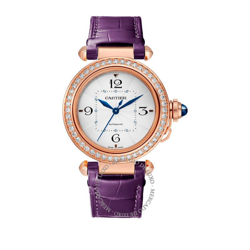 Relógio Pasha de Cartier com Diamantes e Ouro Rosé 35 mm - Mercado de Luxo - O Maior E-Commerce de Bens, Produtos e Serviços de Luxo do Brasil.