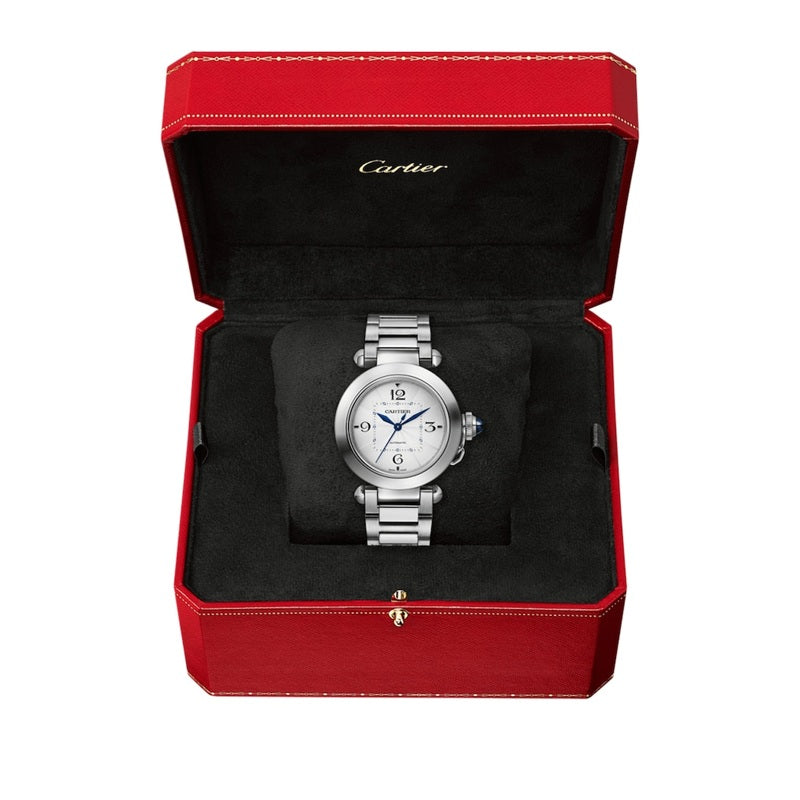 Relógio Pasha de Cartier em Aço Inoxidável 35 mm - Mercado de Luxo - O Maior E-Commerce de Bens, Produtos e Serviços de Luxo do Brasil.