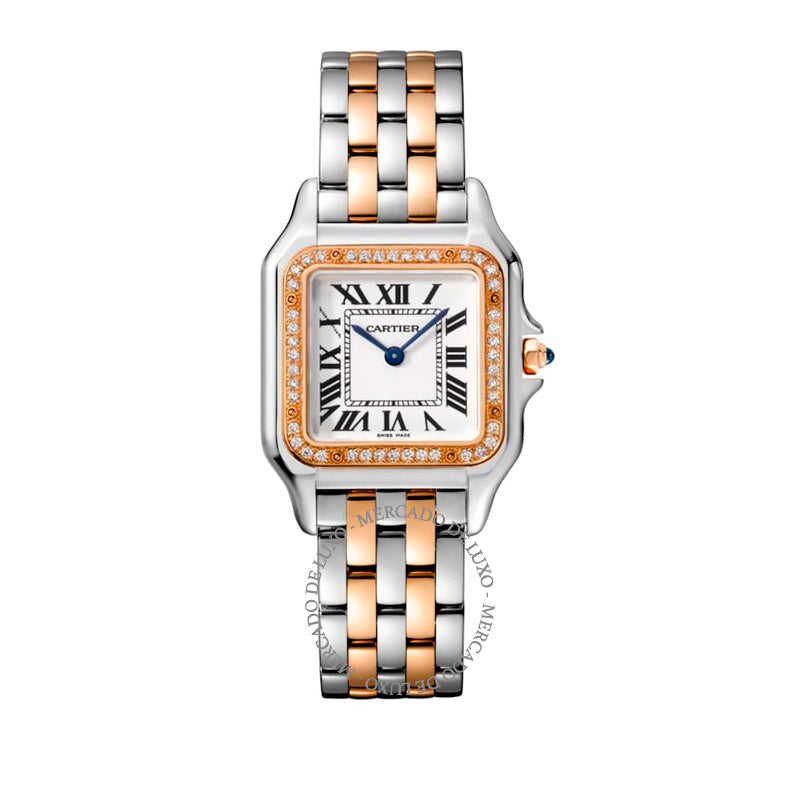 Relógio Panthère de Cartier Médio em Ouro Rosé Aço Inoxidável e Diamantes 37 mm - Mercado de Luxo - O Maior E-Commerce de Bens, Produtos e Serviços de Luxo do Brasil.