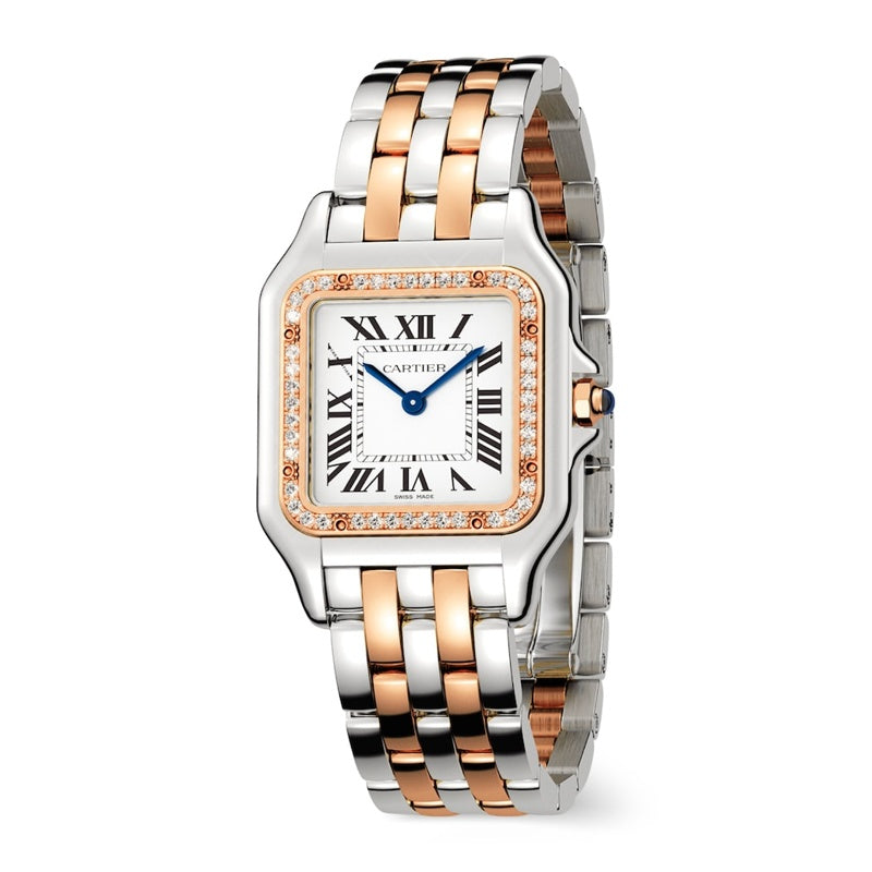 Relógio Panthère de Cartier Médio em Ouro Rosé Aço Inoxidável e Diamantes 37 mm - Mercado de Luxo - O Maior E-Commerce de Bens, Produtos e Serviços de Luxo do Brasil.