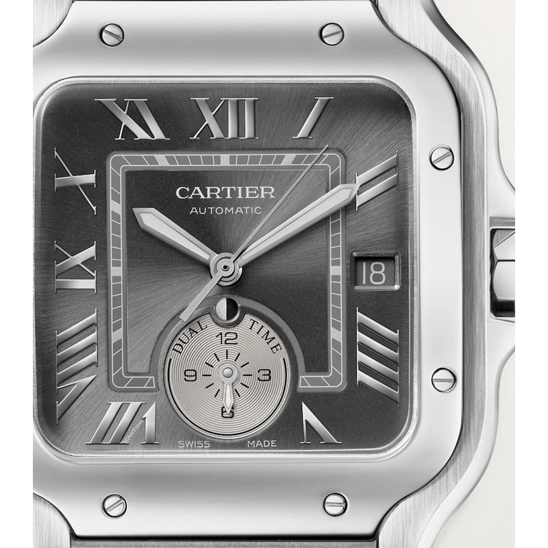 Relógio Santos de Cartier Dual Time banhado a Ródio 402 mm - Mercado de Luxo - O Maior E-Commerce de Bens, Produtos e Serviços de Luxo do Brasil.