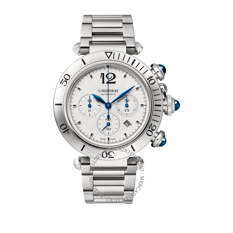 Relógio Pasha de Cartier em Aço Inoxidável 41 mm - Mercado de Luxo - O Maior E-Commerce de Bens, Produtos e Serviços de Luxo do Brasil.
