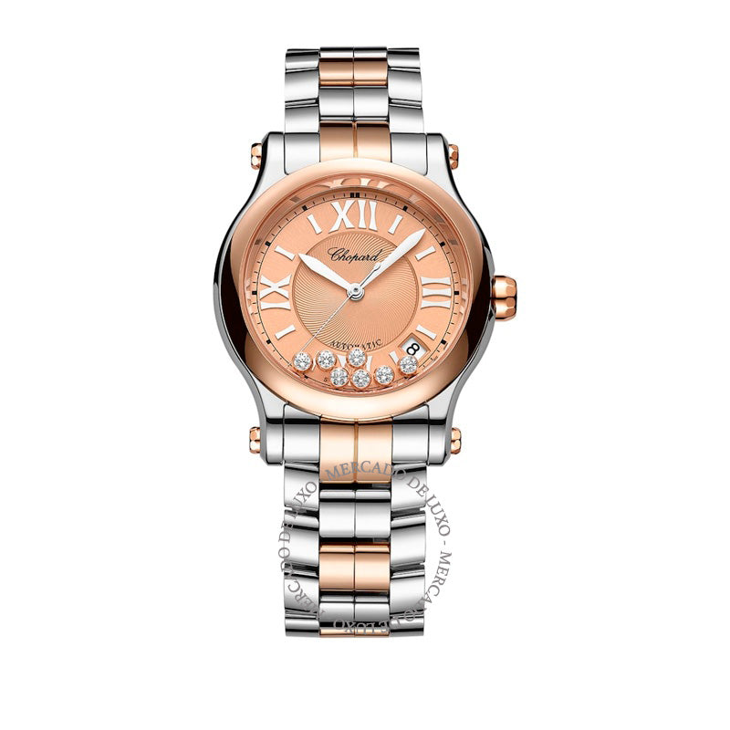 Relógio Happy Sport Automático em Ouro Rosé Aço Inoxidável e Diamante 36 mm - Mercado de Luxo - O Maior E-Commerce de Bens, Produtos e Serviços de Luxo do Brasil.