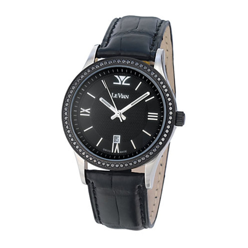 Relógio Time Leather Black Crystal - Mercado de Luxo - O Maior E-Commerce de Bens, Produtos e Serviços de Luxo do Brasil.