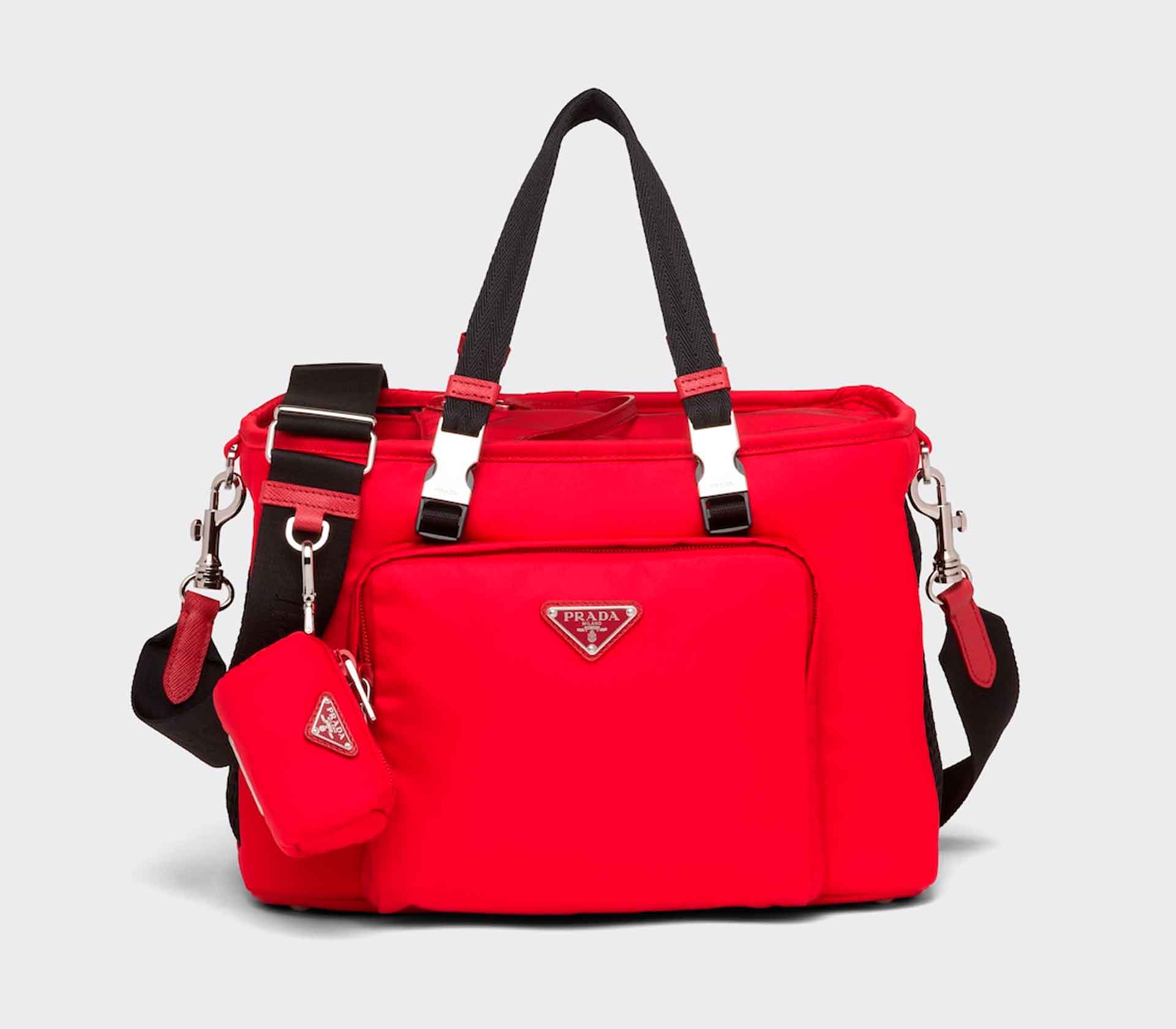 Bolsa de Passeio em Couro Re-Nylon e Saffiano - Vermelho